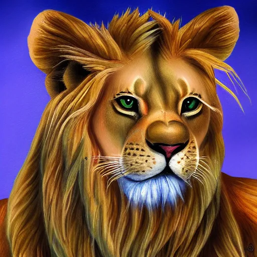 Image similar to tabby cat with lions mane hybrid lion - cat creature character concept detailed luminescent 4 k magical realism painting