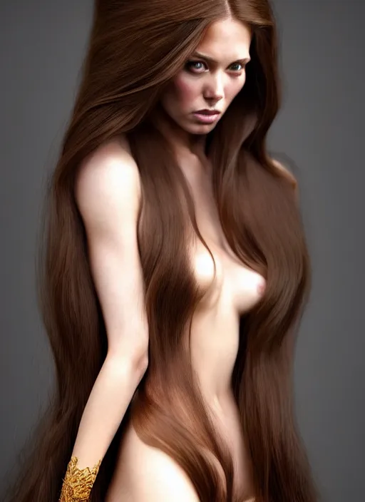 Image similar to a gorgeous female with long brown, hair photo by tim walker, realistic, full body shot, wide angle, sharp focus, 8 k high definition, insanely detailed, intricate, elegant, art by stanley lau and artgerm, floating embers