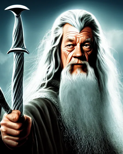 Image similar to Gandalf from Lord of the rings, Cover art by Stephen Bliss, boxart, loading screen, 8K resolution
