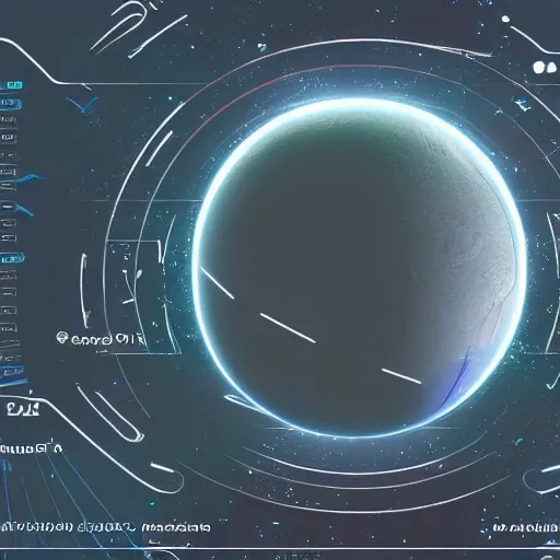 Prompt: an alien exoplanet depicted on a futuristic interface, onscreen info and labels