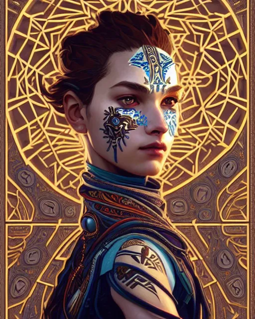Prompt: symmetry!! portrait of a machine from horizon zero dawn, machine face, decorated with islamic motifs, intricate, elegant, highly detailed, digital painting, artstation, concept art, smooth, sharp focus, illustration, art by artgerm and greg rutkowski and alphonse mucha, 8 k