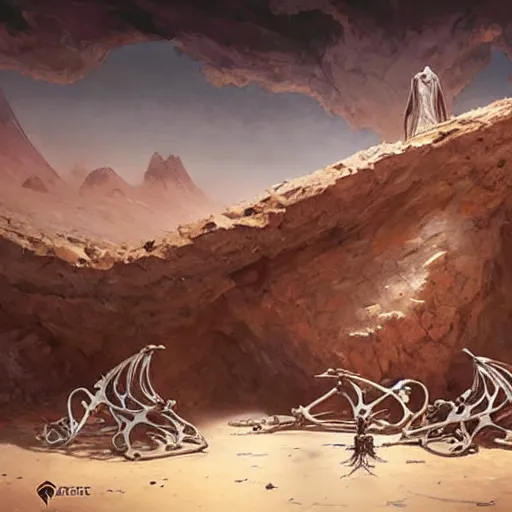 Image similar to a desert made out of bones, by greg rutkowski, magic the gathering