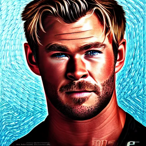 Image similar to portrait of chris hemsworth, highly detailed, centered, solid color background, digital painting