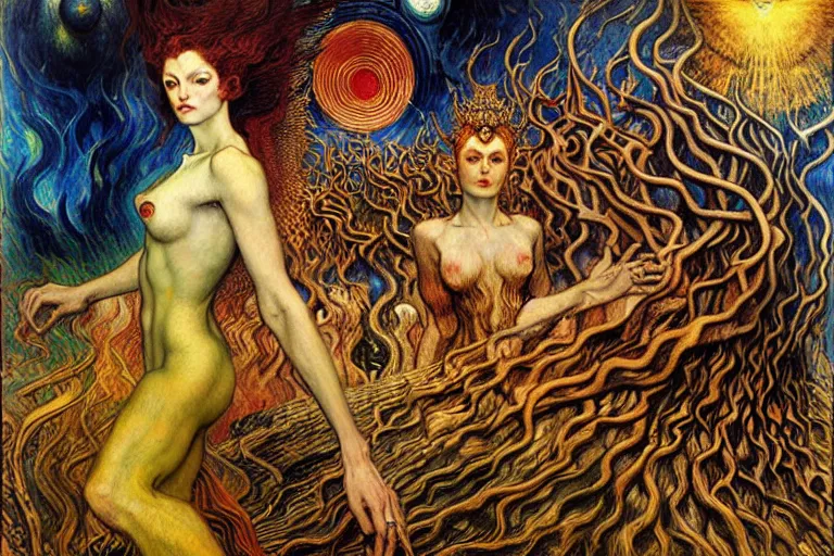 Image similar to Divine Chaos Engine by Karol Bak, Jean Delville, William Blake, Gustav Klimt, and Vincent Van Gogh, symbolist, visionary