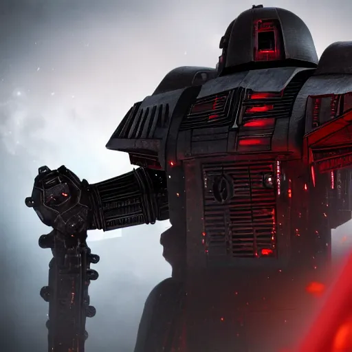 Image similar to dreadnought from warhammer 40000 in the style of Darth Vader from star wars, realism, depth of field, focus on darth vader,