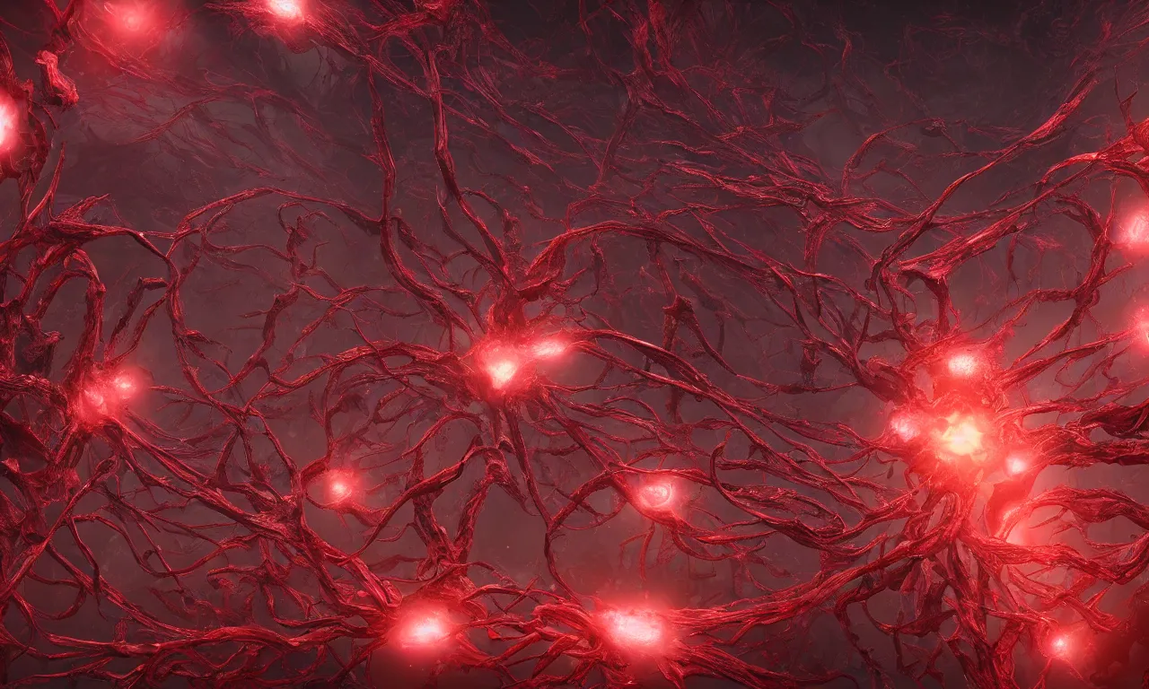 Image similar to A bloody red neurological network spanning across the galaxy,, realistic 4k octane beautifully detailed render, 4k post-processing, highly detailed, intricate complexity, epic composition, magical atmosphere, cinematic lighting, masterpiece, ultra hd