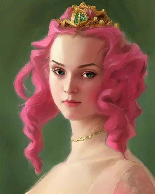 Prompt: princess, brilliant pink ball gown, beautiful face, oil on canvas, artstation, stunning gorgeous green eyes, by j. c. leyendecker and edmund blair leighton and charlie bowater, beautiful face, octane, very aesthetic!!!!!!!!!!!!!!! stunning gorgeous green eyes