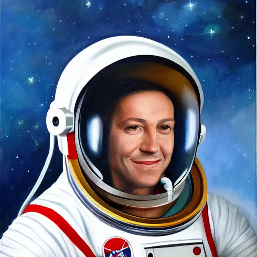 Prompt: astronaut illustration official portrait, oil on canvas by anton otto fischer, trending on artstation