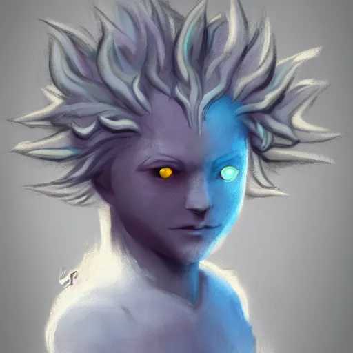 Image similar to cloud genasi satyr, character portrait, hopeful expression, candid