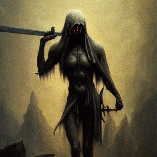 Image similar to dark elf executioner concept art, beksinski, trending on artstation