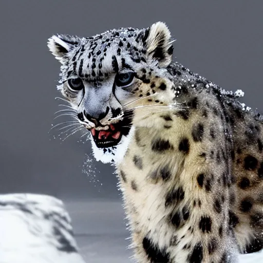 Image similar to Snow leopard doing vape tricks, iPhone photo