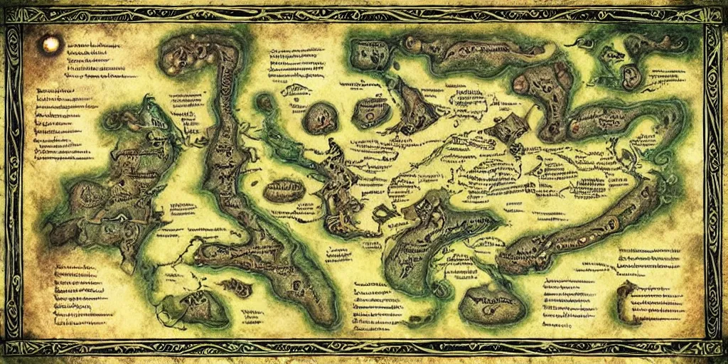 Prompt: insane ancient mystical instructional maps, elven secrets, full color,