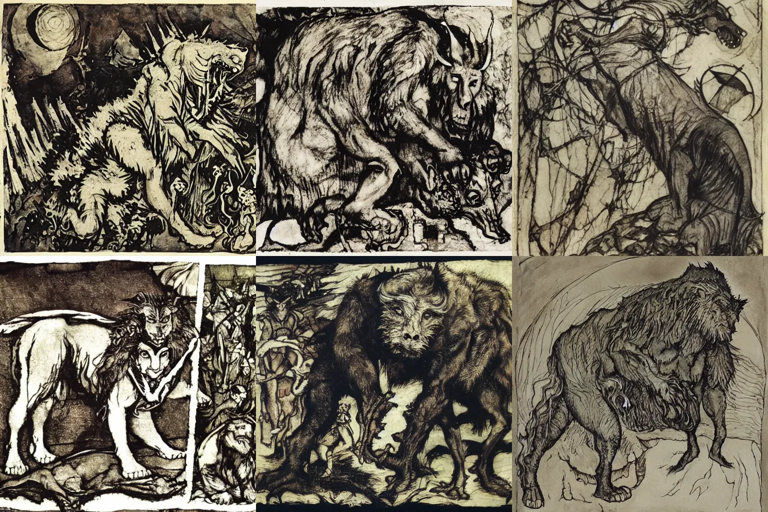 Prompt: rough beast slouches towards bethlehem, collage by arthur rackham and alexander rodchenko