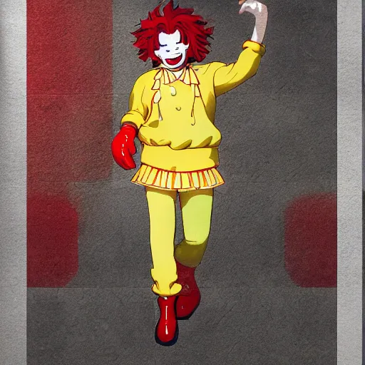 Prompt: Ronald McDonald, by Makoto Shinkai and Norman Mingo