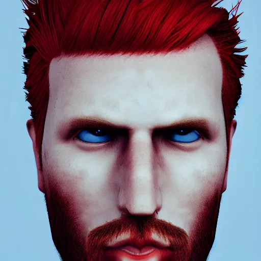 Prompt: a red headed man, cycles render, art, side burns, portrait,