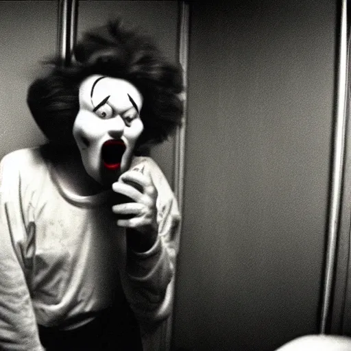 Image similar to creppy 2 0 0 1 photo of ronald mcdonald screaming in a dark room