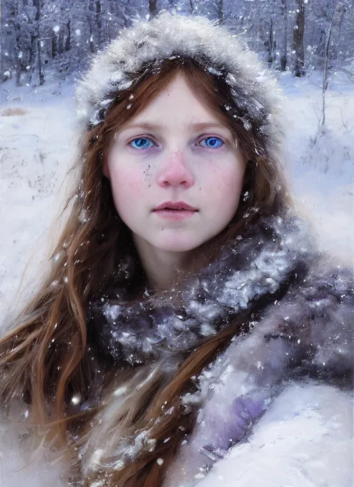 portrait of a nordic girl with violet eyes in a snowy | Stable ...