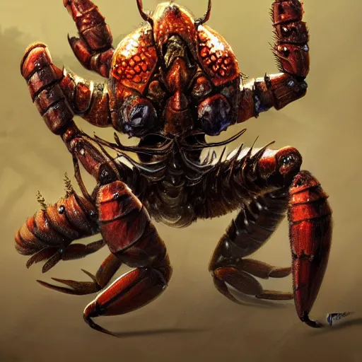 Image similar to Humanoid crabman warrior, D&D, compound eyes, fantasy, intricate, elegant, highly detailed, digital painting, artstation, concept art, smooth, sharp focus, RPG rulebook illustration, art by Tyler Jacobson