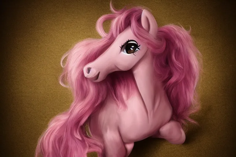 Prompt: Pinkie Pie equine with back towards from the viewer, professional photography and mood lighting, anatomically correct equine photo, laying down, flowing mane and tail, relaxed expression