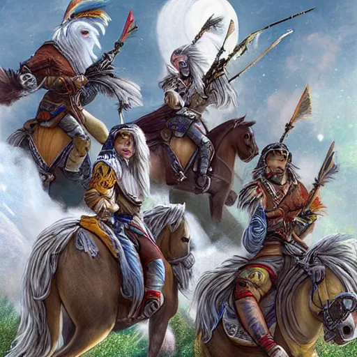 Prompt: cidaricheti falcons. a gang of mounted bandits. fantasy, high details, digital art