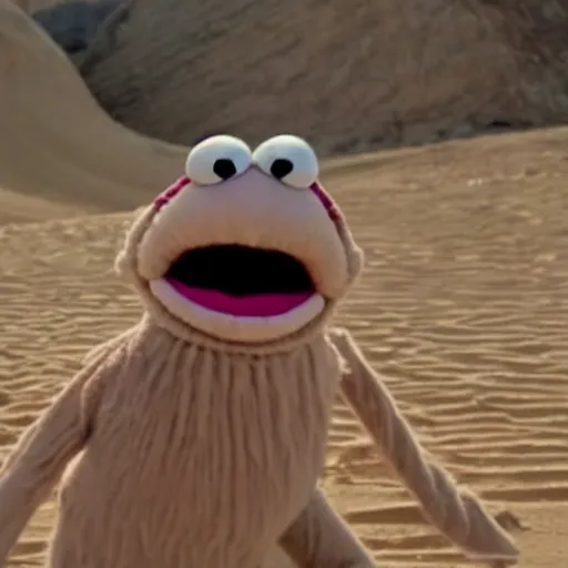 Image similar to muppet seal time fighting in the desert. from the rainbow connection movie.