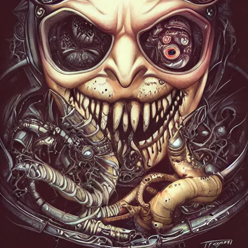 Image similar to lofi underwater giger scorn steampunk portrait of joker and venom, Pixar style, by Tristan Eaton Stanley Artgerm and Tom Bagshaw.