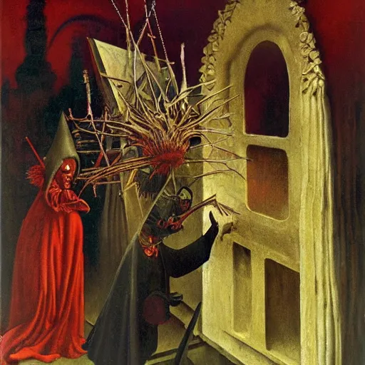 Image similar to venice carnival in the style of remedios varo and Zdzisław Beksiński and norman rockwell