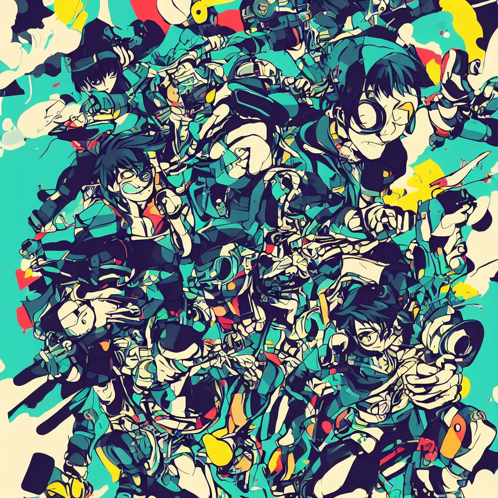 Image similar to in love ryuta ueda artwork, jet set radio artwork, stripes, gloom, space, cel - shaded art style, broken rainbow, data, minimal, speakers, code, cybernetic, dark, eerie, cyber