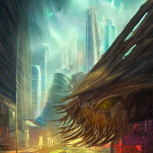 Image similar to Perth City Western Australia, dreamscape, dramatic lighting, fantasy art illustration, trending on artstation, Aetherpunk