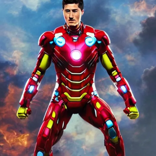 Prompt: Robert Lewandowski in ironman suit marvel superhero, 4k, detailed, pic, full body
