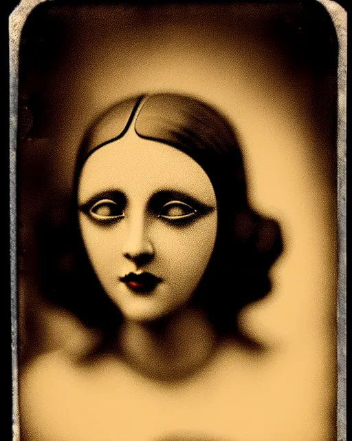 Image similar to tintype dreamy young beautiful female artificial intelligence, metropolis, cinematic, rim light, bokeh, photo - realistic, elegant, high detail, 8 k, masterpiece, photo taken in 1 9 3 0