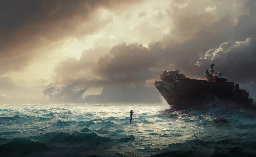 Prompt: A painting of HeavyOcean34 trending on artstation in the style of Greg Rutkowski