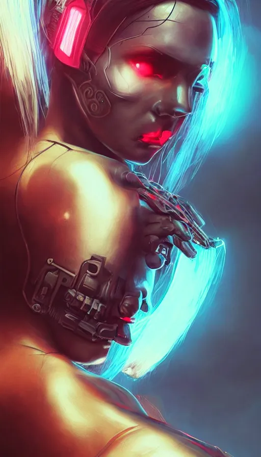 Image similar to I have no mouth and i want to scream, cyberpunk angry gorgeous goddess, alterd carbon, shot from a movie, neon, fibonacci, sweat drops, insane, intricate, highly detailed, digital painting, artstation, concept art, smooth, sharp focus, illustration, Unreal Engine 5, 8K, art by artgerm and greg rutkowski and alphonse mucha