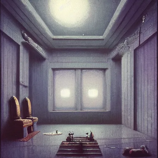 Prompt: minimal painting of bladerunner interior room with celestial ephemeral ornaments and african architecture, artstation, beksinski, cinematic