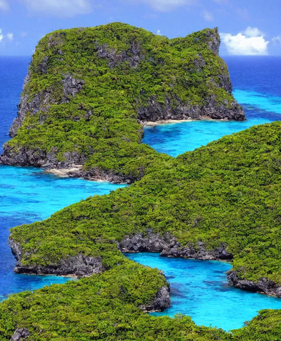 Image similar to a remote island in the middle of the ocean, full of colorful lush landscape and creatures you'd find in a fantasy novel