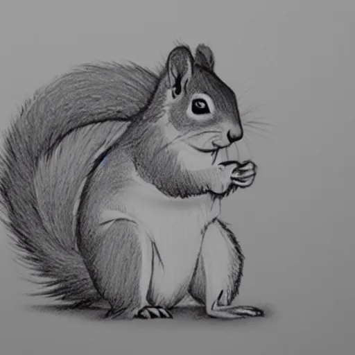 Prompt: a children's simple strokes in the game 《 draw something 》 type of a squirrel, text - 1 0 0, black and white