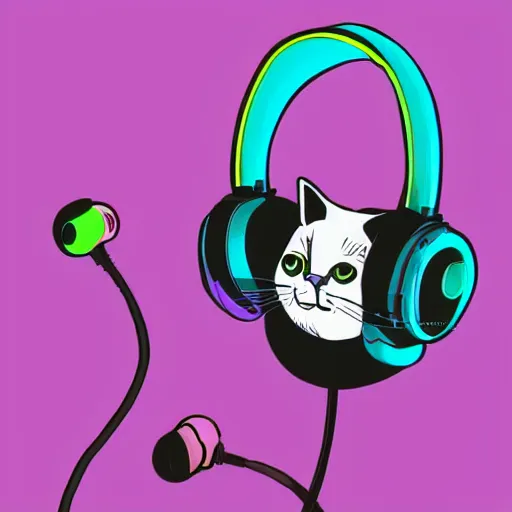 Image similar to artwork of a cat with gaming headphones, by dan mumford, matte painting, hyperrealistic, photorealistic, artstation trending, cmyk