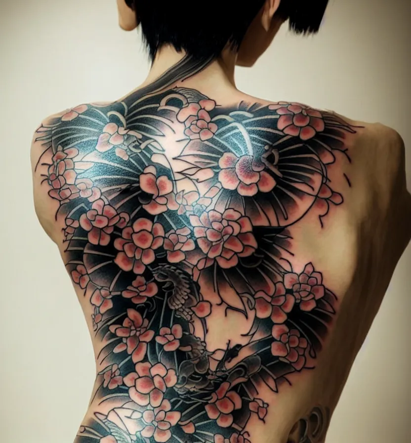 Prompt: japanese tattoo woman, realistic, full body, rich in detail, by wlop photo - quality