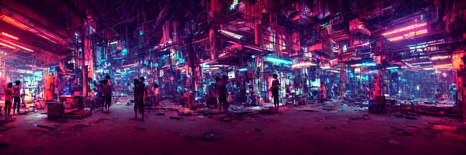 Image similar to Cyberpunk Factory, futuristic Phnom-Penh Cambodia, neon dark lighting