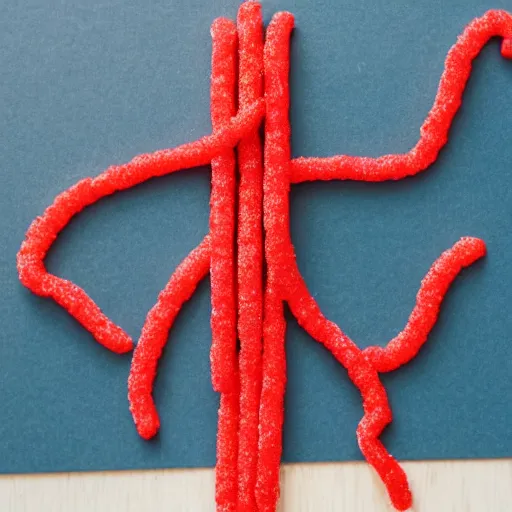 Image similar to a person made of twizzlers