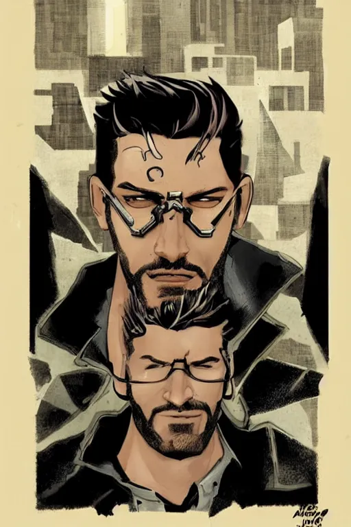 Prompt: adam jensen on a book cover by will eisner