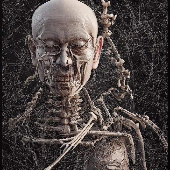 Image similar to portrait of Buddhist Monk as a skeleton. intricate abstract. intricate artwork. nightmare fuel. by Tooth Wu, wlop, beeple, dan mumford. octane render, trending on artstation, greg rutkowski very coherent symmetrical artwork. cinematic, hyper realism, high detail, octane render, 8k, iridescent accents