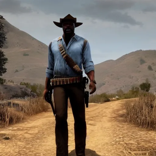 Image similar to film still of Sam Jackson in the Red Dead Redemption movie