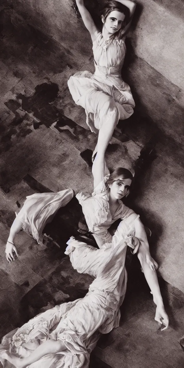 Prompt: emma watson stretching southern belle greg rutkowski cecil beaton