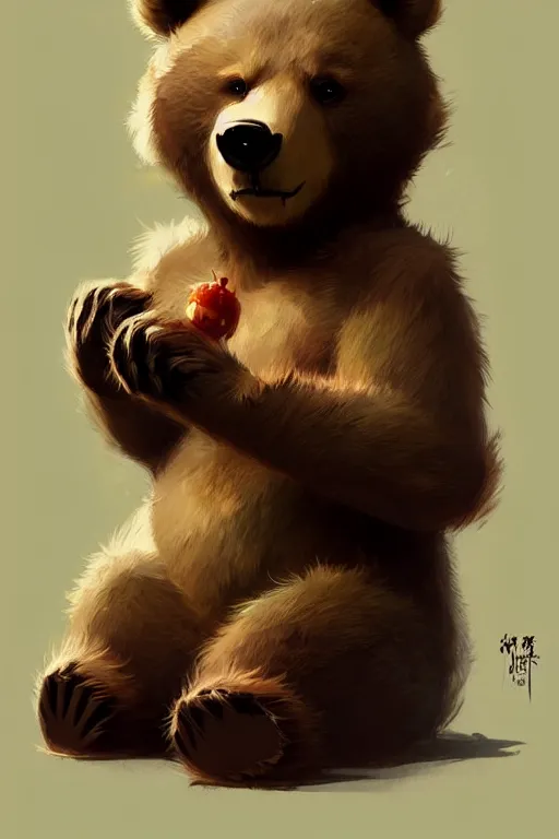 Image similar to cute cartoon bear, sharp focus, illustration, highly detailed, digital painting, concept art, matte, art by wlop and artgerm and greg rutkowski and alphonse mucha, masterpiece