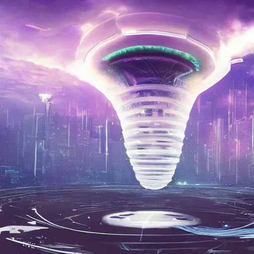 Image similar to a futuristic city on top of a jellyfish floating through space