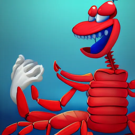 Prompt: a handsome attractive anthropomorphic red crab wearing a blue polo shirt, trending on artstation