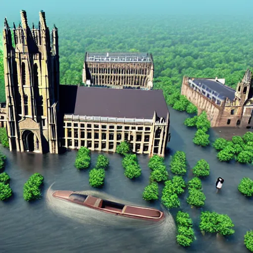 Image similar to yale university under water, realistic, high details