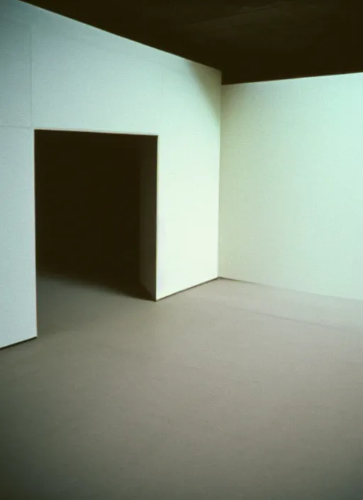 Image similar to a photograph of a james turrell projection piece inside a minimalist concrete room, 3 5 mm, color film camera, pentax