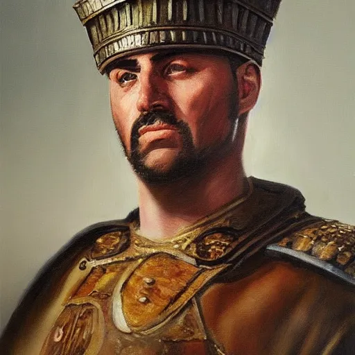 Prompt: A realistic Oil Painting of a Roman general trending on Artstation, HD, 4k ,-step 50